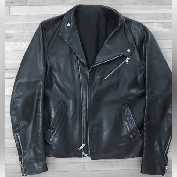VINCE Black Leather Biker Asymmetrical Moto Cafe Racer Jacket Buttery M NWOT - Picture 1 of 8